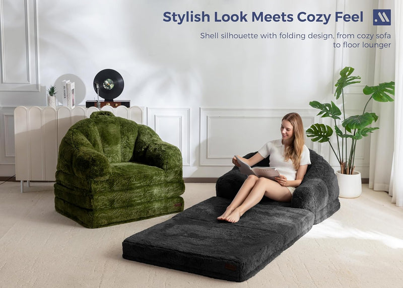 Sofa Bed Folding Bean Bag Chair Faux Fur