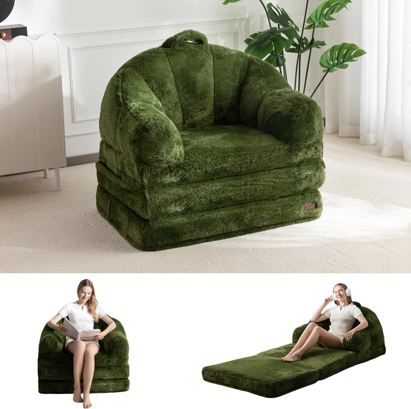 Sofa Bed Folding Bean Bag Chair Faux Fur