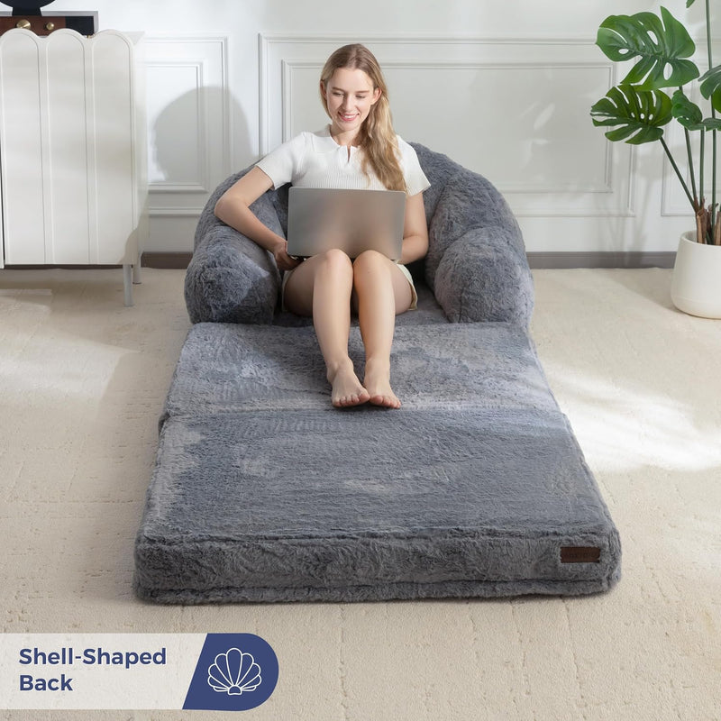 Sofa Bed Folding Bean Bag Chair Faux Fur