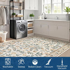 Floral Living Room Rug Washable Low
