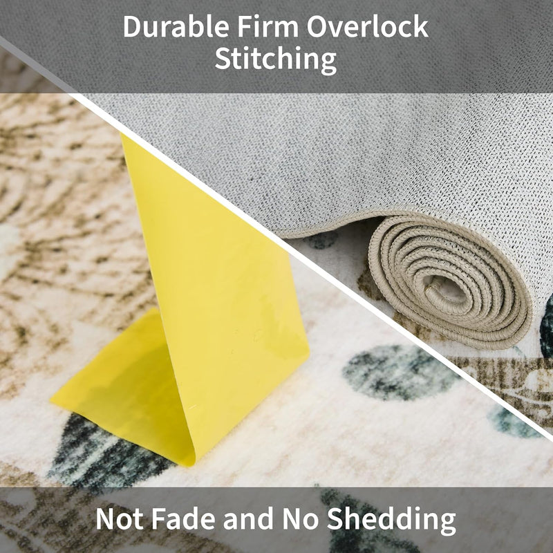 Floral Living Room Rug Washable Low