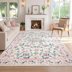 Soft Large Floral Rug Washable Non-Slip