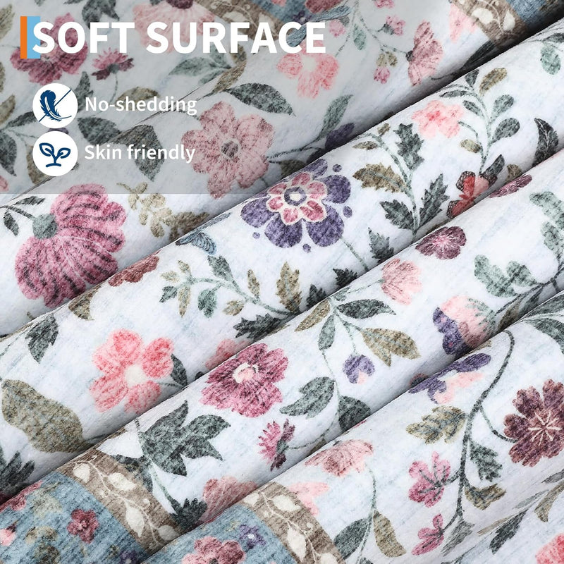 Floral Living Room Rug Washable Low