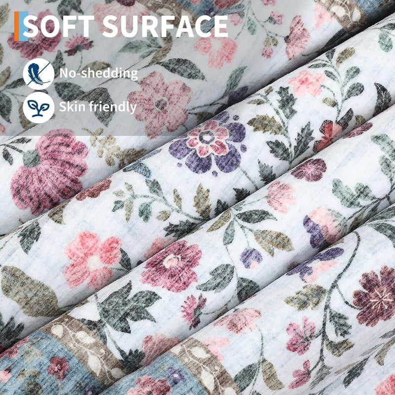 Floral Living Room Rug Washable Low