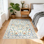 Soft Large Floral Rug Washable Non-Slip