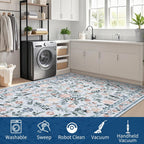 Floral Living Room Rug Washable Low
