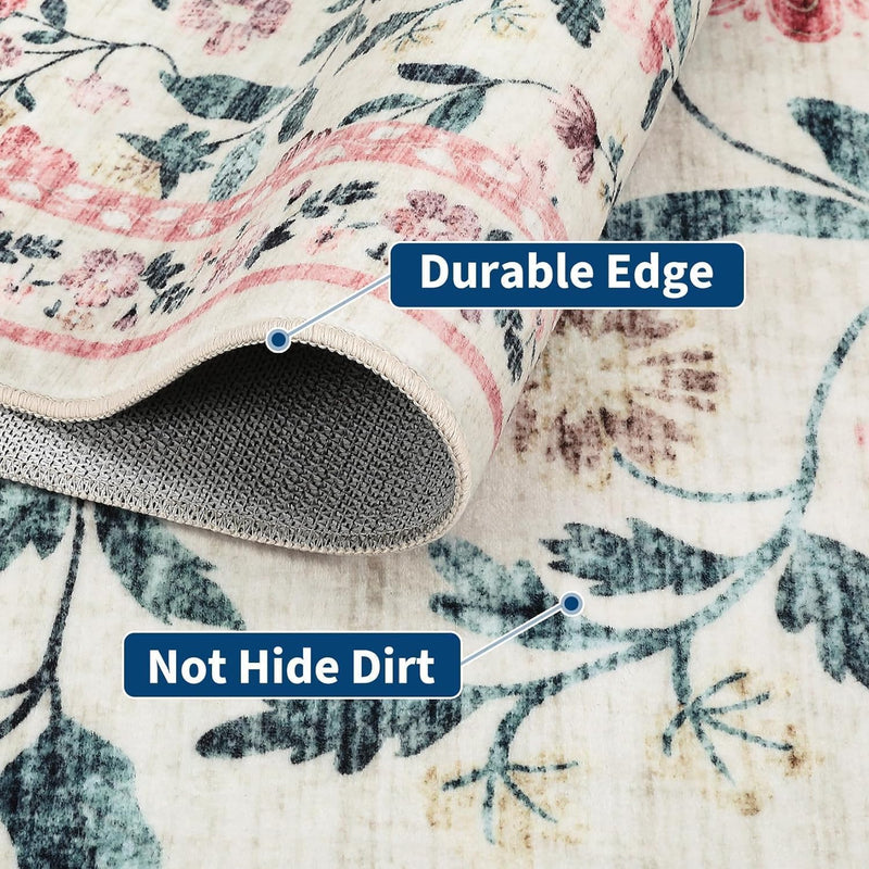 Floral Living Room Rug Washable Low