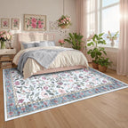 Soft Large Floral Rug Washable Non-Slip