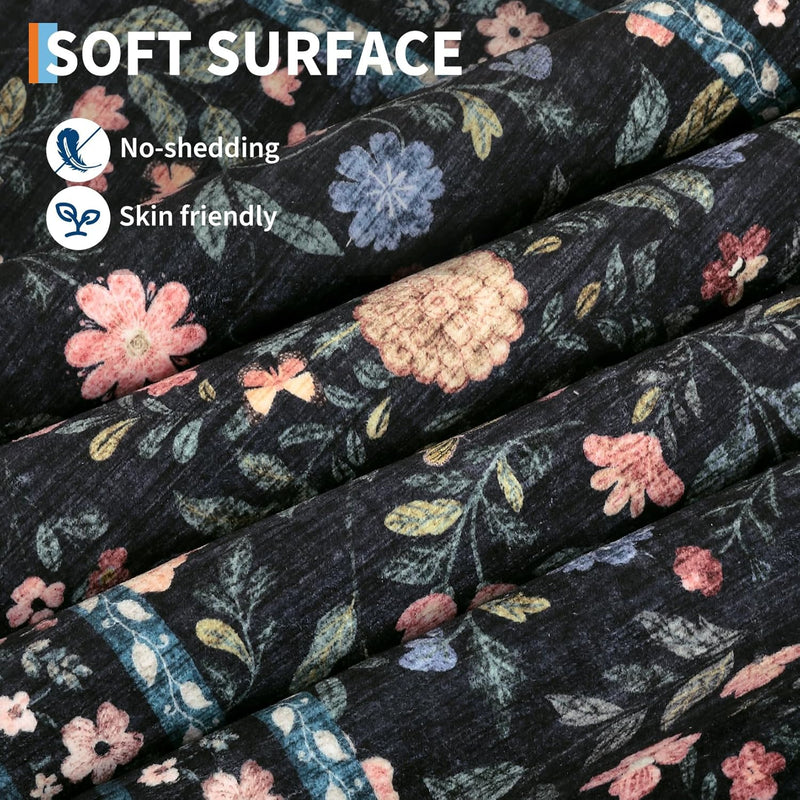 Floral Living Room Rug Washable Low