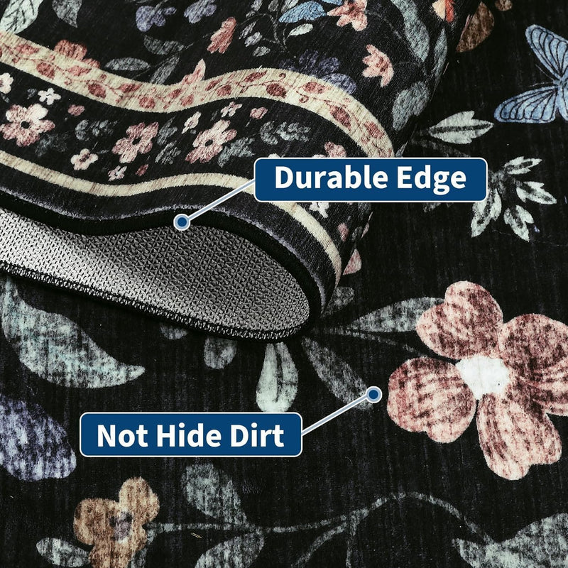 Floral Living Room Rug Washable Low