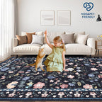 Soft Large Floral Rug Washable Non-Slip