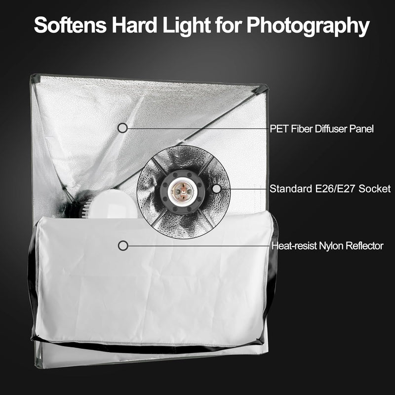 Softbox Lighting Kit 2 Packs Dimmable Soft Box