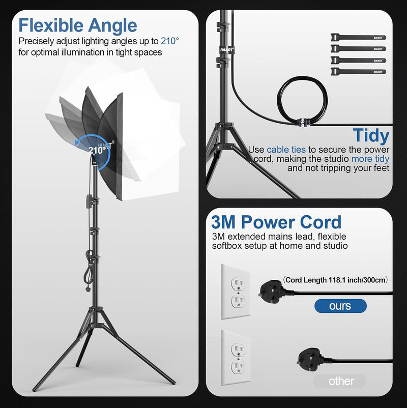 Softbox Lighting Kit 40x40CM Dimmable Soft Box Professional (2 Pack)