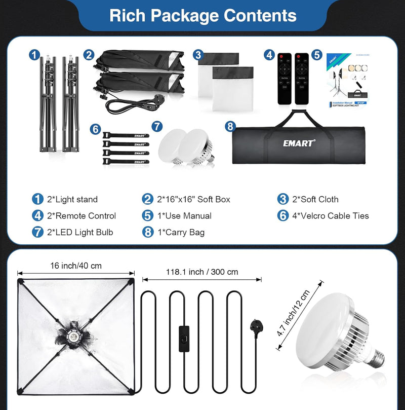 Softbox Lighting Kit 40x40CM Dimmable Soft Box Professional (2 Pack)