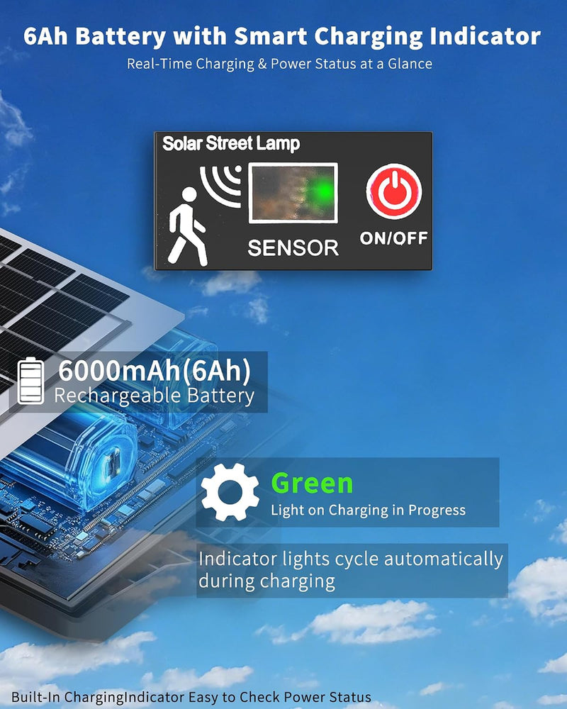 Solar Flood Lights Outdoor 6ah High Power Street (2 Pack)