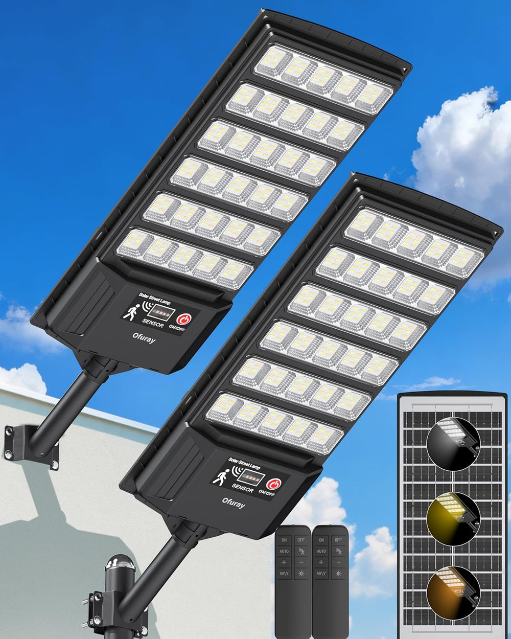 Solar Flood Lights Outdoor 6ah High Power Street (2 Pack)