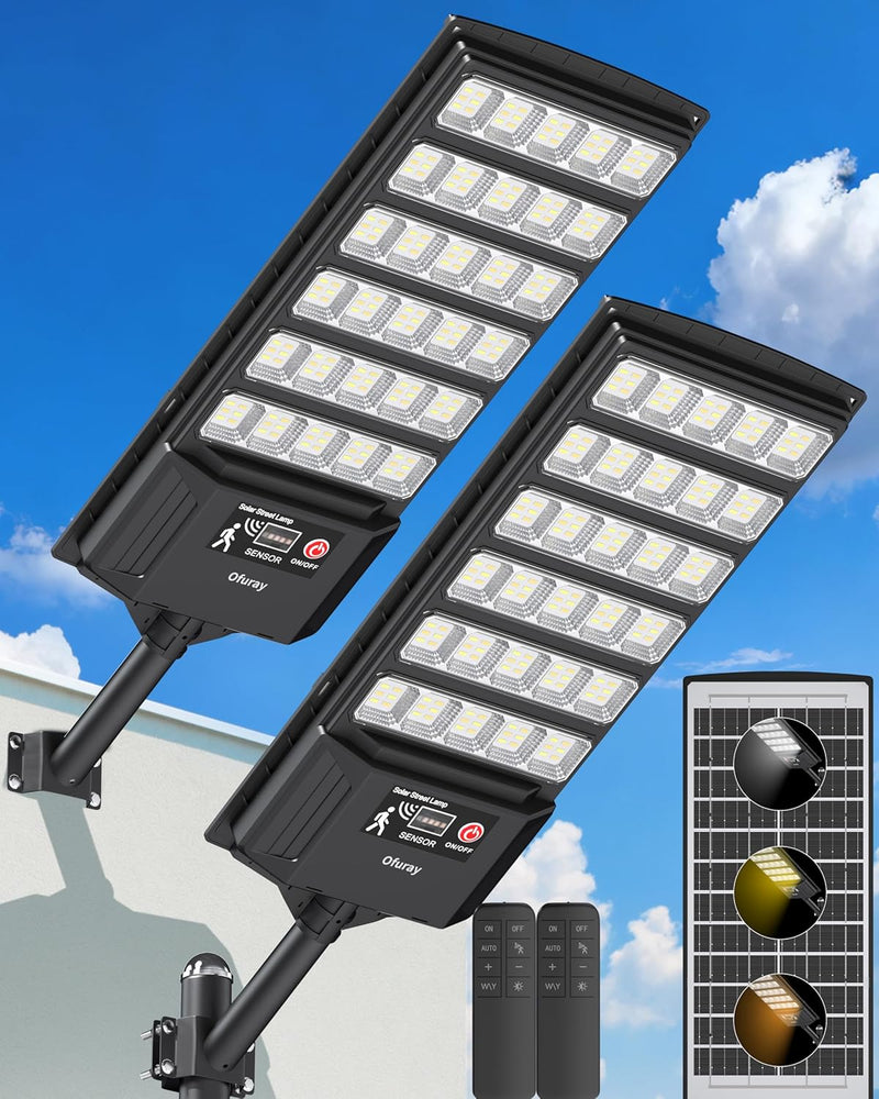 Solar Flood Lights Outdoor 6ah High Power Street (2 Pack)