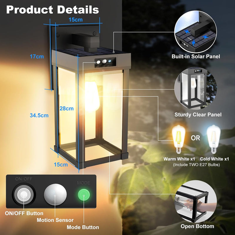 Solar Wall Lights Waterproof Motion Sensor Security Light (2 Pack)