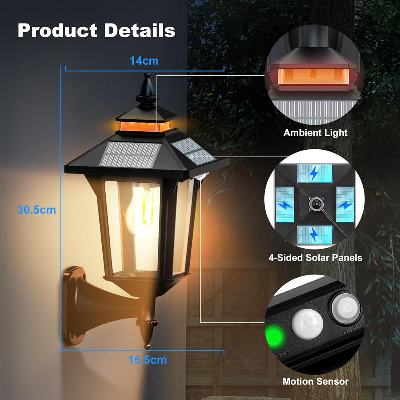 Solar Wall Lights Waterproof Motion Sensor Security Light (2 Pack)