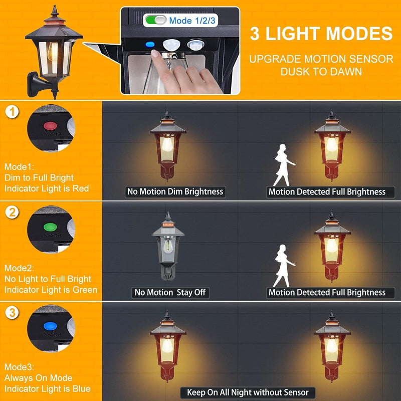 Solar Wall Lights Waterproof Motion Sensor Security Light (2 Pack)