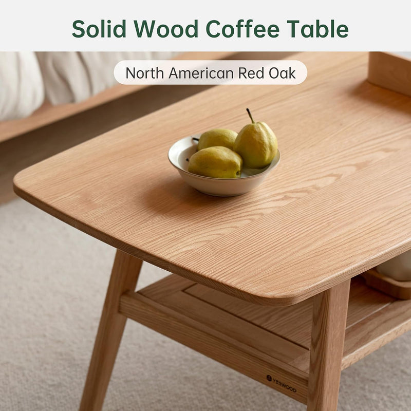 Solid Oak Coffee Table Natural Wood Tone