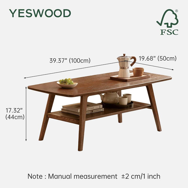Solid Oak Coffee Table Natural Wood Tone