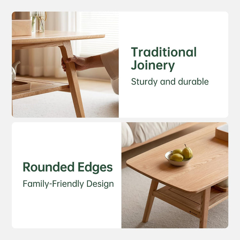 Solid Oak Coffee Table Natural Wood Tone