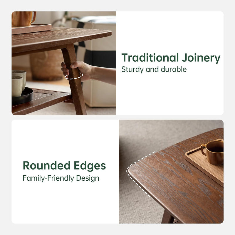Solid Oak Coffee Table Natural Wood Tone