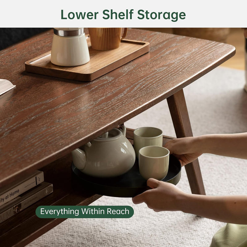 Solid Oak Coffee Table Natural Wood Tone