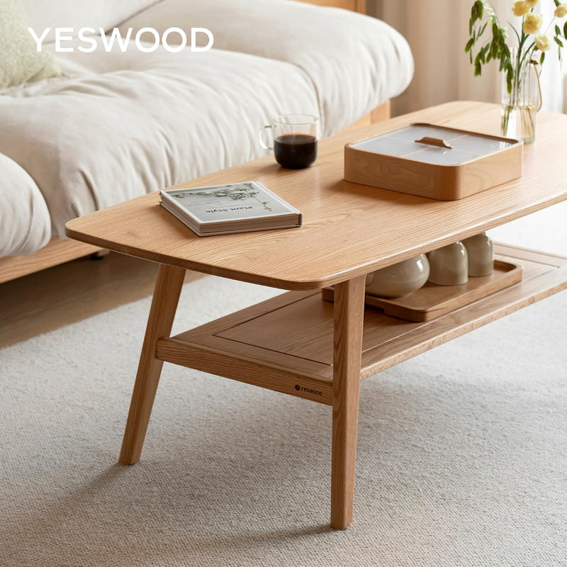 Solid Oak Coffee Table Natural Wood Tone