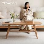 Solid Oak Coffee Table Natural Wood Tone
