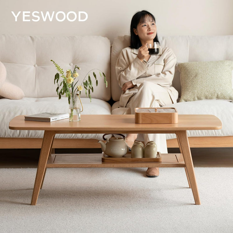 Solid Oak Coffee Table Natural Wood Tone
