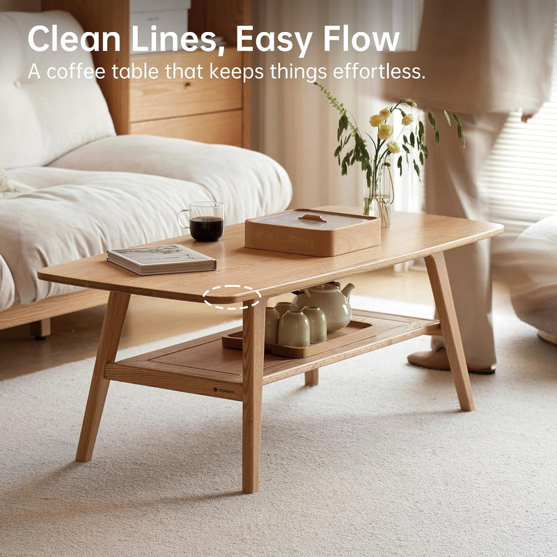 Solid Oak Coffee Table Natural Wood Tone