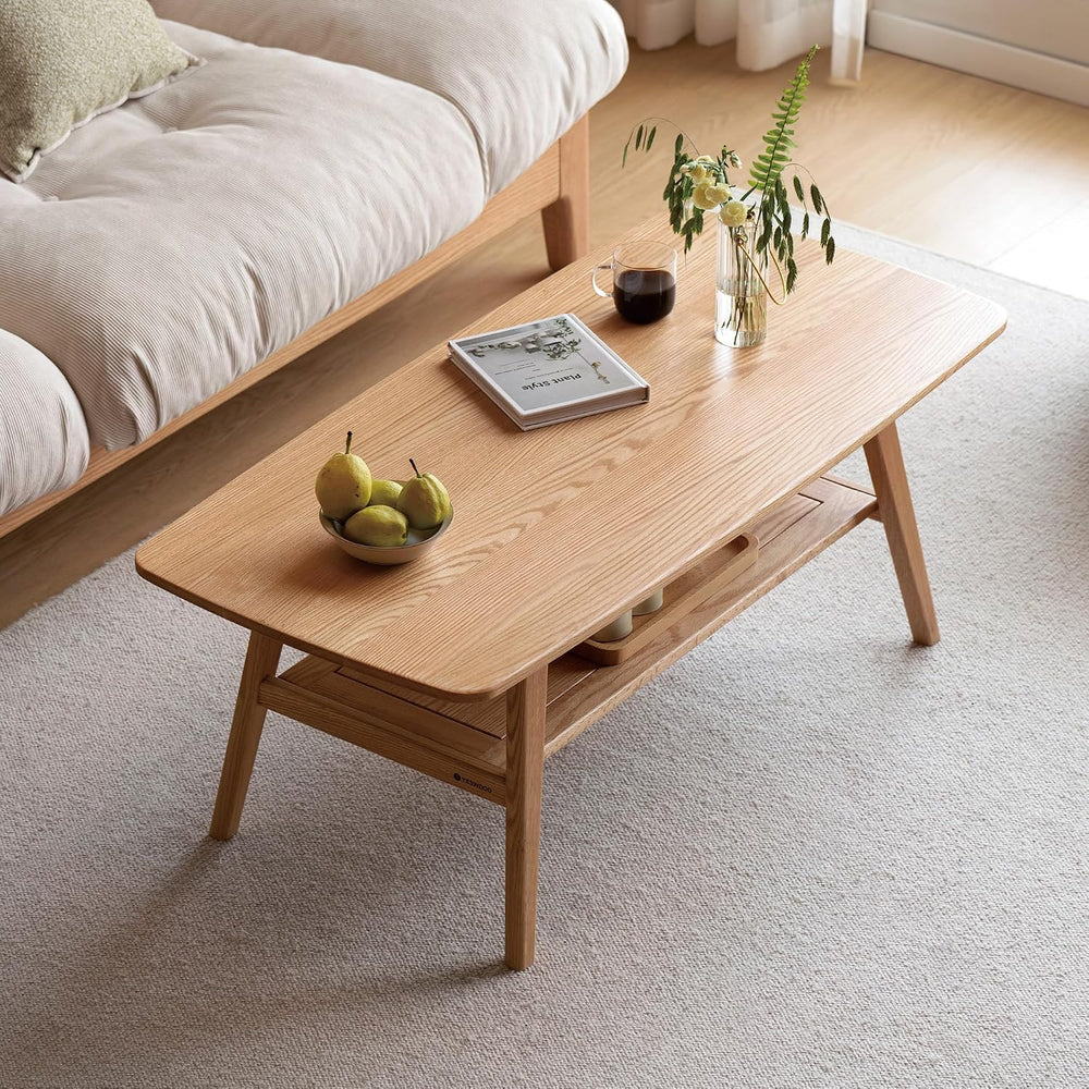 Solid Oak Coffee Table Natural Wood Tone