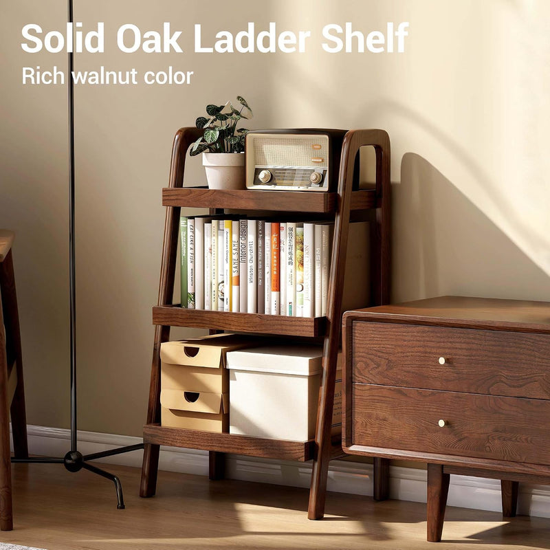 Solid Oak End Table with 3 Tier Storage