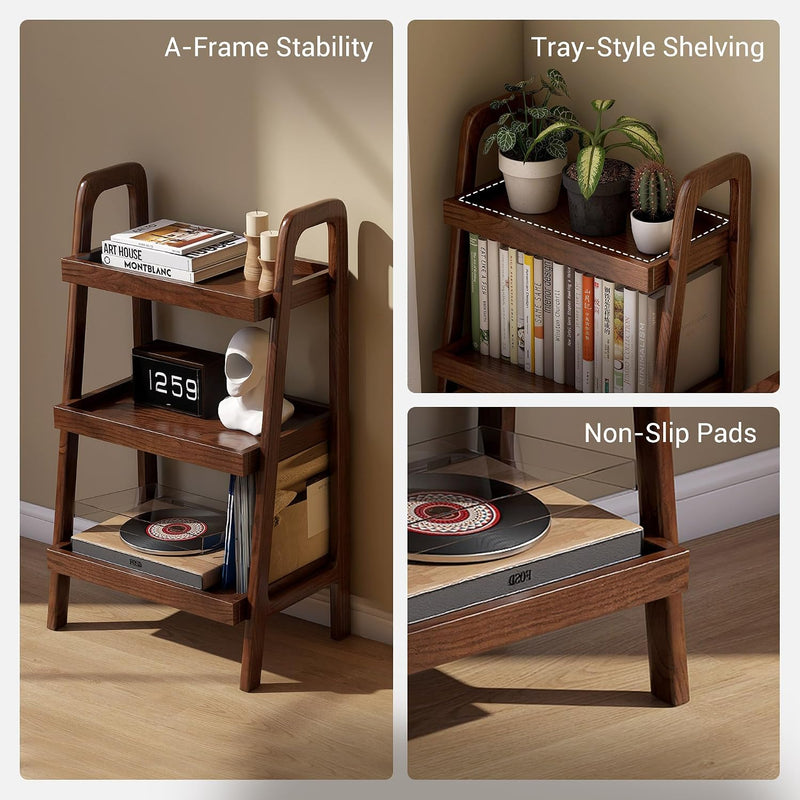 Solid Oak End Table with 3 Tier Storage