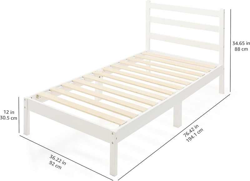 Solid Pine Wood Platform Bed Frame with Ribbed