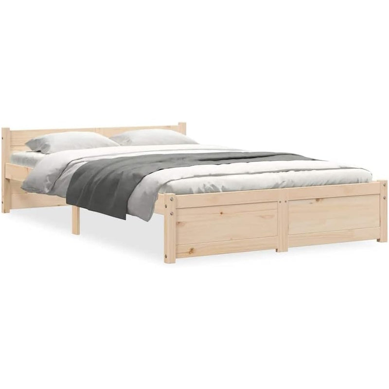Solid Pinewood Bed Frame Wooden Bedstead with Headboard