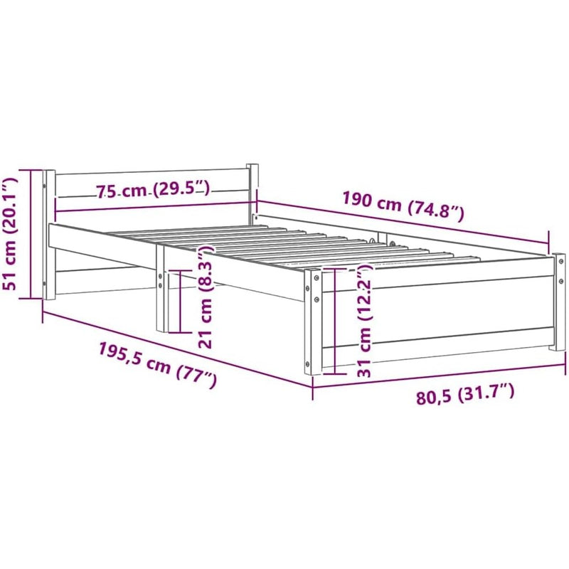 Solid Pinewood Bed Frame Wooden Bedstead with Headboard