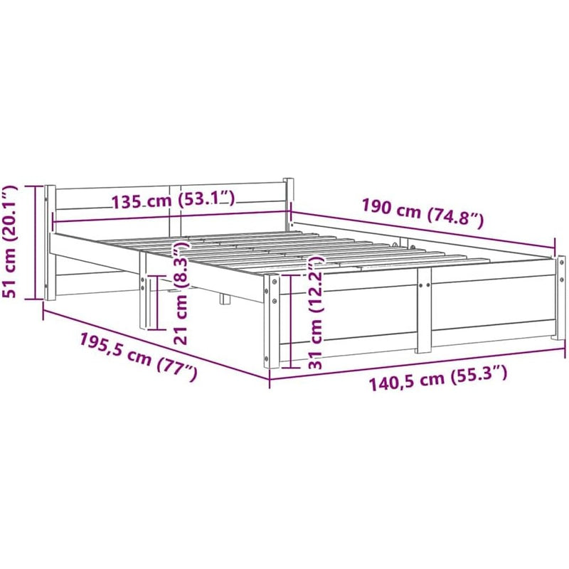 Solid Pinewood Bed Frame Wooden Bedstead with Headboard