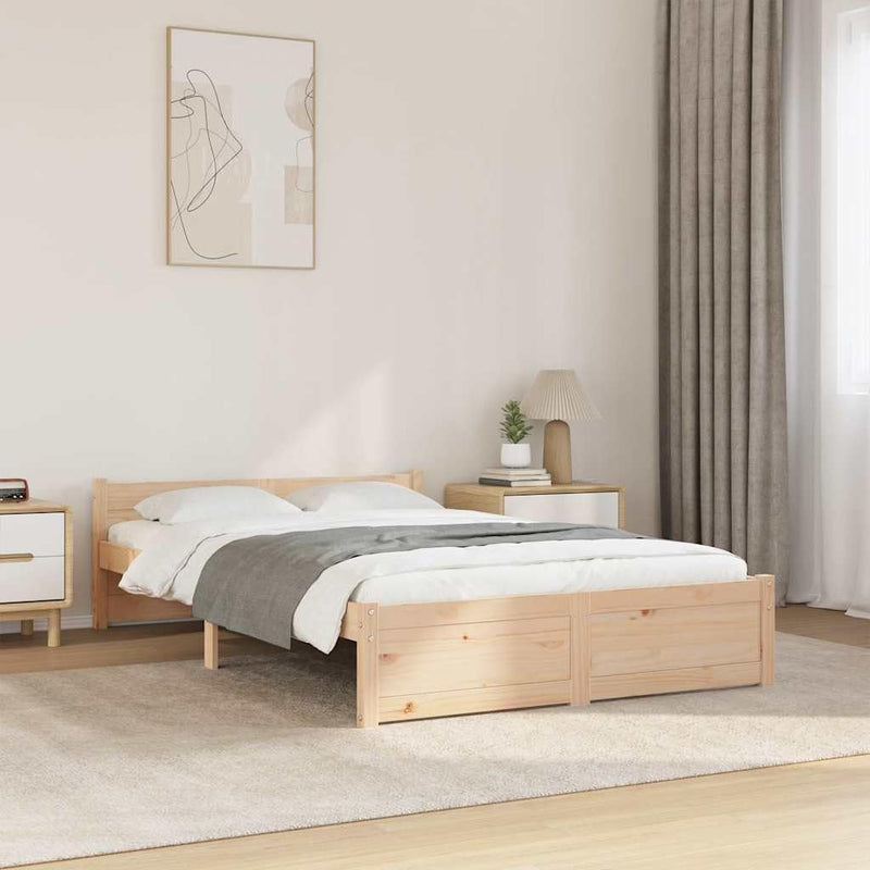 Solid Pinewood Bed Frame Wooden Bedstead with Headboard