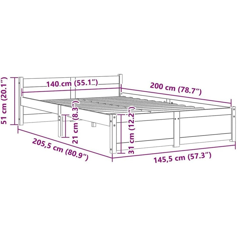 Solid Pinewood Bed Frame Wooden Bedstead with Headboard