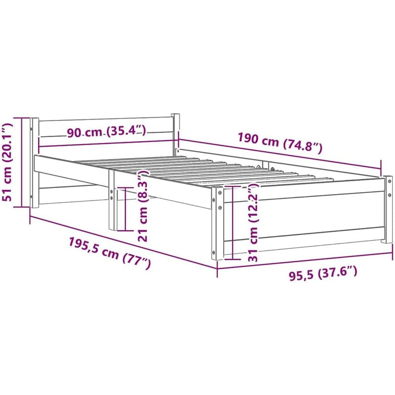 Solid Pinewood Bed Frame Wooden Bedstead with Headboard