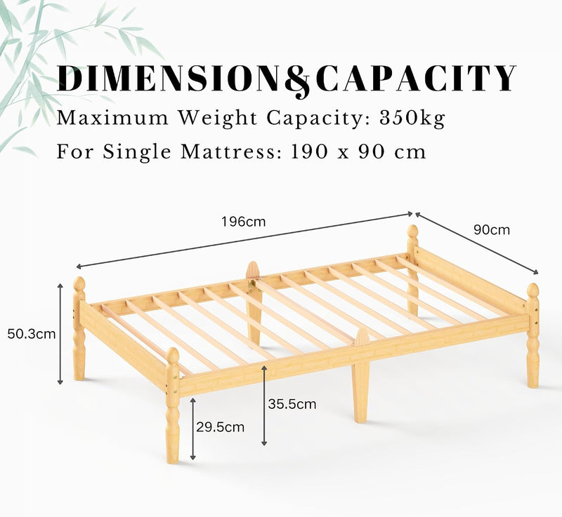 Solid Wood Bed Frame Eco-Friendly Bamboo Platform Slatted