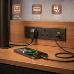 Solid Wood Bedside Table with Charging Station Rotating