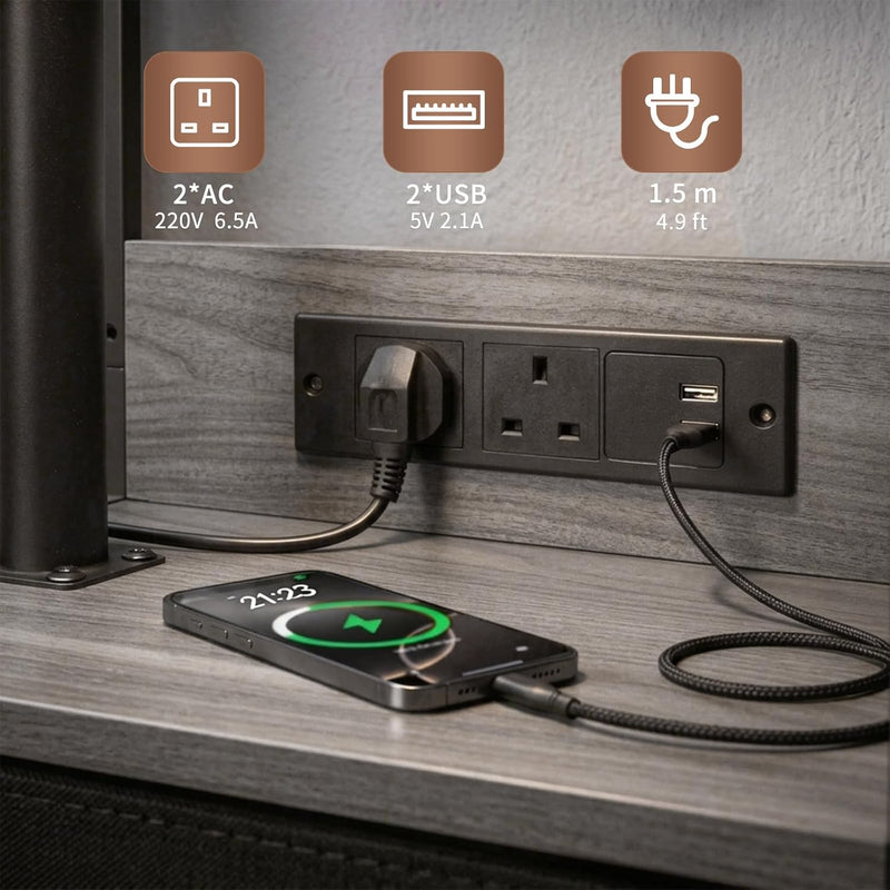 Solid Wood Bedside Table with Charging Station Rotating