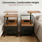 Solid Wood Bedside Table with Charging Station Rotating