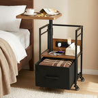 Solid Wood Bedside Table with Charging Station Rotating