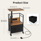 Solid Wood Bedside Table with Charging Station Rotating