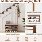Solid Wood Coat Rack with Shoe Storage Bench